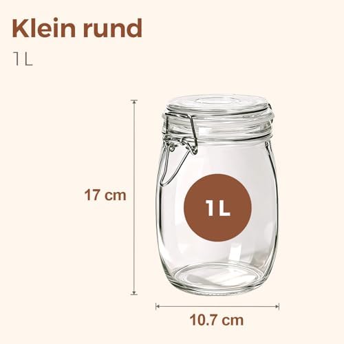ComSaf Glass Jars with Airtight Lids 34oz 3 Pack Pantry Storage Coffee