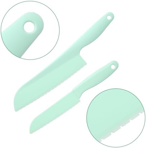 4 Pack Lettuce Knife 11/8.5" Plastic Cake Knifes to Prevent Browning Serrated Kitchen Cutter for Cutting Fruits, Cakes and Bread Dishwashable Safe for Kids Nylon Cutters for Nonstick Pans (Green, L&S)