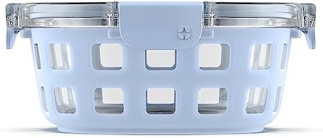 Ello Duraglass 4 Cup Glass Meal Prep Container with Lid, Halogen Blue