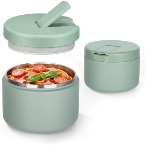 Pawtong 12oz Insulated Vacuum Food Jar with Buckle Lid Wide Mouth Soup Thermo for Hot Food Kids Leakproof Stainless Steel Lunch Container