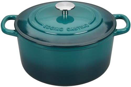 EDGING CASTING Enameled Cast Iron Dutch Oven with Sourdough Bread Baking Kit, Bread Dutch Oven with Lid, Includes Proofing Basket & Baking Tools, 5qt, Darkcyan