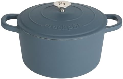 Crock-Pot Artisan 5-Quart Round European Enameled Cast Iron Dutch Oven with Lid – Matte Navy Blue, Durable Oven Safe Cookware