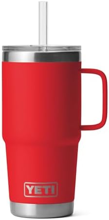 YETI Rambler 25 oz Tumbler with Handle and Straw Lid, Travel Mug Water Tumbler, Vacuum Insulated Cup with Handle, Stainless Steel, Rescue Red
