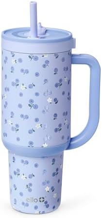 Ello Oasis 40oz Insulated Stainless Steel Tumbler with Straw, Blueberries