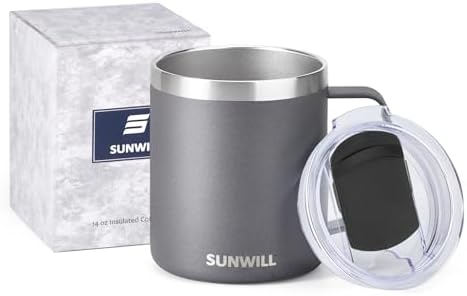 SUNWILL Travel Coffee Mug with Lid, 14 oz Insulated Stainless Steel