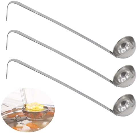 3-Pack Stainless Steel Soup Ladle Set with Hooked Long Handle 1 oz