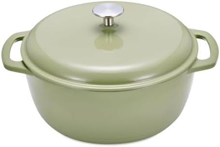 Amazon Basics Cast Iron Dutch Oven Pot with Lid, Enameled, Dual Handles, Round, Heavy-Duty, Medium, 6-Quart, Olive