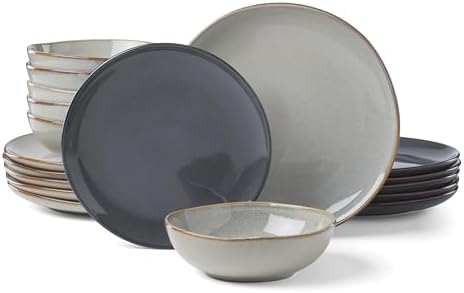 Oneida Organic Shades Gray Stoneware 18-Piece Dinnerware Set for 6