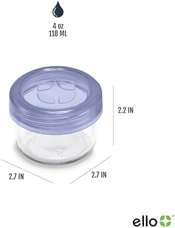 Ello Color Lock 4oz Glass Condiment Containers with Lids, 3 Pack, Purple