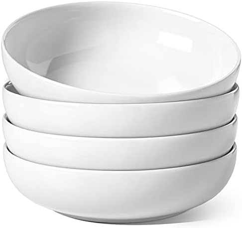 LE TAUCI Pasta Bowls 45 oz, Salad Bowls Set for Serving Soup, Pasta, Noodle, Dinner, Large Kitchen Bowl Plates, Microwave Safe - 8.5 Inch, Set of 4, White