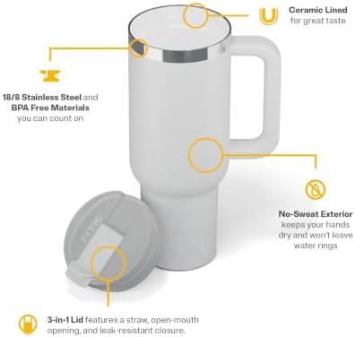 RTIC 40oz Road Trip Tumbler, Insulated, Ceramic Lined, Cool Grey