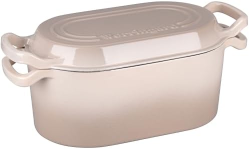 VORRINGARD Oval Dutch Oven Pot with Lid, Enamel Coating Cast Iron Bread Pans for Homemade Sourdough Bread Baking, Cooking, 4 Quart, Latte