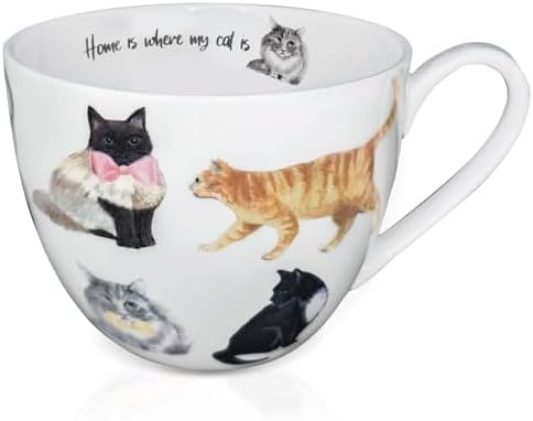Cute Cat Mugs for Daily Coffee and Tea, Premium 20 oz Bone China Coffee Tea Hug Mug, Perfect Holiday, Birthday, and Christmas Gift for Cat Lovers, Designed in England by Harvest Green Studio