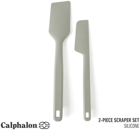 Calphalon Prime Scraper Set, 2-Piece Silicone Kitchen Scraper Set, Flexible Baking & Cooking Scrapers, Heat-Resistant Nonstick-Safe Tools with Ergonomic Handles, Taupe
