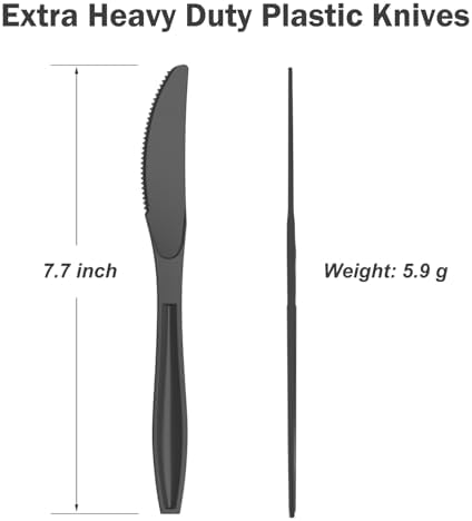 Dealusy 360 Count Extra Heavy Duty Black Plastic Knives Disposable