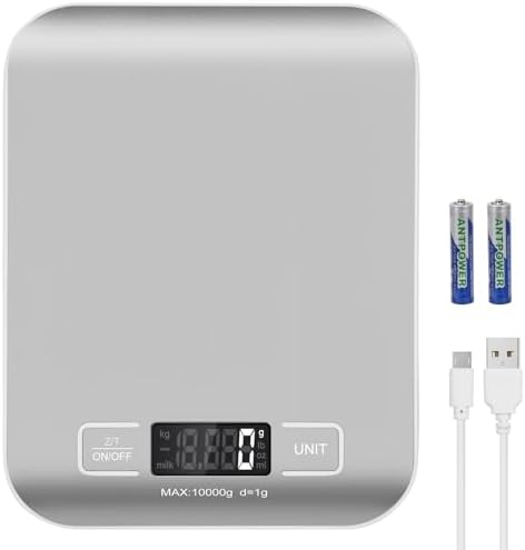 Digital Shipping Scale,Stainless Steel Panel, Accurate Portable Postal Scale for Packages, Small Business,Kitchen, Food, Handmade, Liquids, and Boutique (Silver Rechargeable(10kg/1g))