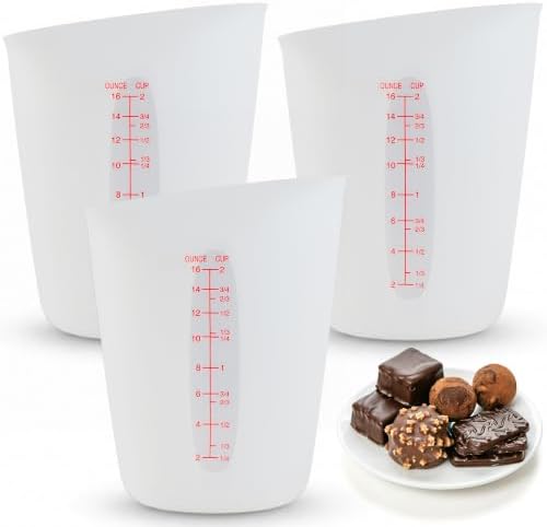 Food-Grade Silicone Cups for Melting Chocolate, 3Pcs BPA Free Silicone Measuring Cups with 2Cup Capacity, Reusable Baking Supplies for DIY Chocolate Molds