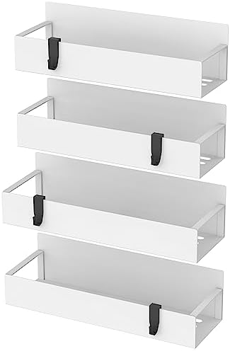 HuggieGems Metal Magnetic Spice Rack for Refrigerator with Hooks White