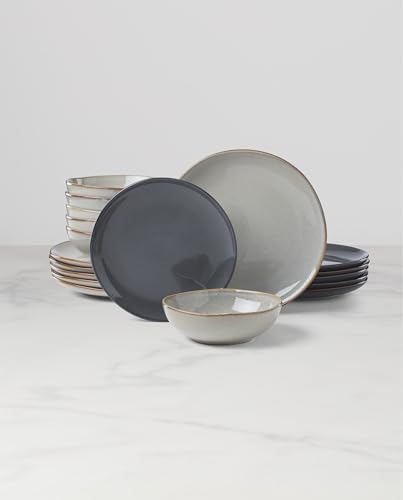 Oneida Organic Shades Gray Stoneware 18-Piece Dinnerware Set for 6