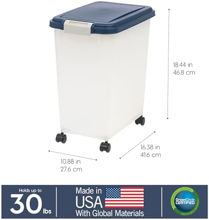 IRIS USA Dog Food Storage Container, Up to 30 lbs, Navy/Pearl, Made in USA