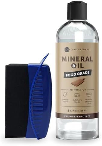 Kate Naturals Mineral Oil for Cutting Board 12oz with Wax Applicator