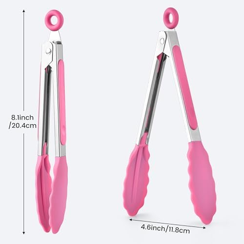 6PCS 7-Inch Silicone Tongs Set, Stainless Steel Tongs with Silicone Tips