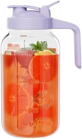 JunVpic Glass Pitcher with lid, 64 oz Wide Mouth Mason Jar
