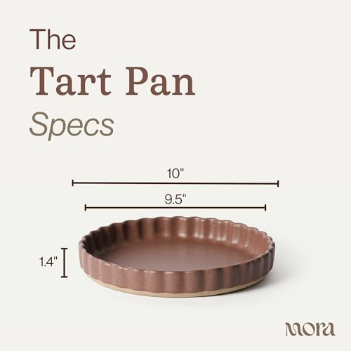MORA Ceramic Tart Pan, 9.5 Inch Large Porcelain Baking Dish for Tarts, Quiche, Pie, Flan etc. Fluted Ruffled Edge, Oven, Microwave, Freezer, and Dishwasher safe - Great Gift For Bakers - Terracotta