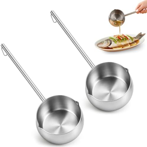 SOUJOY 2Pcs Stainless Steel Oil Ladle with Dual Pour Spout, 9oz Sauce Scoop