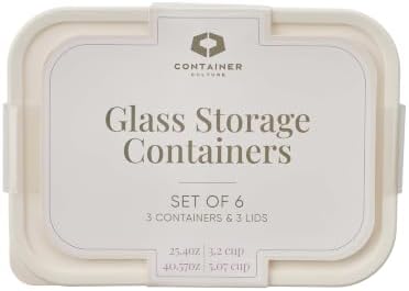 6-Piece Airtight Borosilicate Glass Food Storage Set with Snap Lids in 25.35oz & 40.57oz Mixed Sizes - Vanilla Mist by Container Culture by DuraLiving