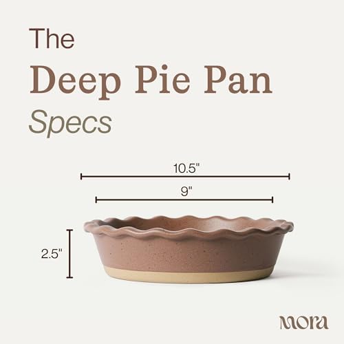 MORA Ceramic Pie Pan for Baking - 9 inch - Deep and Fluted Pie Dish for Old Fashion Apple Pie, Quiche, Pot Pies, Tart, etc - Modern Farmhouse Style Porcelain Ceramic Pie Plate - Terracotta