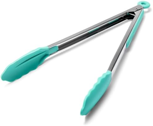 Doosu Kitchen Tongs with Silicone Tips for Cooking Serving (12in, Aqua Sky)