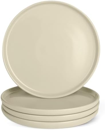 Amazon Basics Glazed Stoneware Dinner Plates, Ceramic 4-Piece Set, Microwave and Dishwasher-Safe, 10.5 in., Ivory