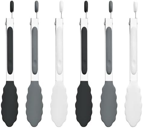 6PCS 7-Inch Silicone Tongs Set, Stainless Steel Tongs with Silicone Tips