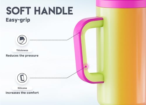Meoky 50 oz Tumbler with Handle, Tumbler with Lid and Straw, Insulated Stainless Steel Travel Mug, 100% Leak-proof, Keeps Cold for 36 Hours or Hot for 12 Hours (Carnival)