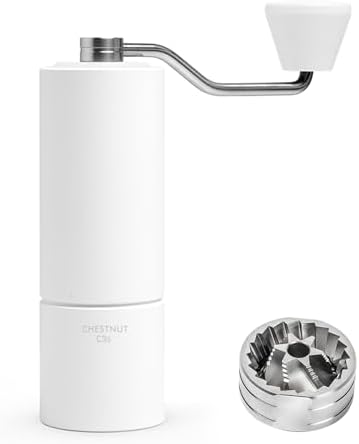TIMEMORE Chestnut C3S Manual Coffee Grinder with CNC Stainless Steel Conical Burr Capacity 25g, Internal Adjustable Setting, Double Bearing Positioning for Travel, Camping, White