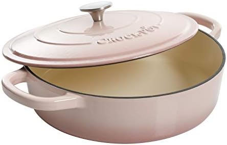 Crock-Pot Artisan 5-Quart Blush Enameled Cast Iron Braiser with Lid – Durable Slow Cooker and Oven Safe Cookware
