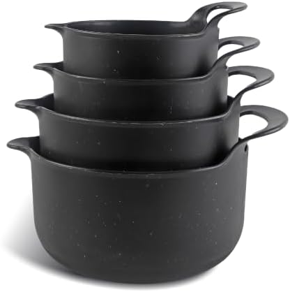 COOK WITH COLOR Nesting Plastic Mixing Bowl Set with Pour Spouts and Handles, Black Speckled, 4 Piece Non-Slip