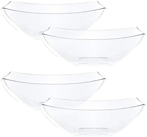 PLASTICPRO Disposable 64 ounce Square Serving Bowls, Party Snack or Salad Bowl, Large Plastic Crystal Clear Pack of 4