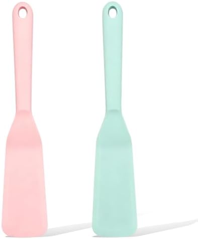 【2 Pack】Kunovo Small Spatula for Nonstick Cookware Mini Spatulas for kitchen Use,Heat-Resistant Silicone Thin Spatula Cooking Baking (2 Pack-Blue-Pink)