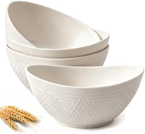 Homienly 9.6 inch Serving Bowls, Large Serving Dishes for Wedding Parties, 60 Oz for Salad, Side Dishes, Pasta, Oval Shape, Microwave & Dishwasher Safe, Set of 4, White