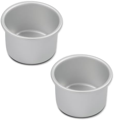 Aluminum smash cake 4×3 inch round Cake Pan Set of 2,anodized aluminum,layer cake pan, baking pan For birthday cake, party Silver (4×3 round Cake Pan, Set of 2)