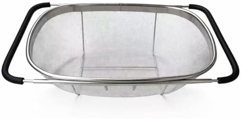 Premium Quality Over The Sink Stainless Steel Oval Colander with Fine Mesh 6 Quart Strainer Basket & Expandable Rubber Grip Handles - Strain, Drain, Rinse Fruits, Vegetables1 (1)