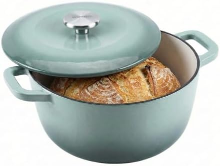 5.5QT Enameled Cast Iron Dutch Oven,Concave Self-Basting Lid,Green