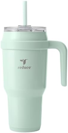 REDUCE Cold1 40 oz Tumbler with Handle - Vacuum Insulated Stainless Steel Water Bottle for Home, Office or Car, Reusable Mug with Straw or Leakproof Flip Lid, Keeps Drinks Cold All Day-Gloss Sea Glass