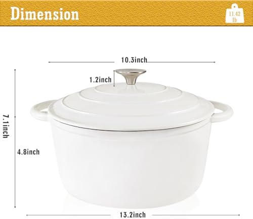 5 QT Enameled Cast Iron Dutch Oven with Lid for Stews and Roasts