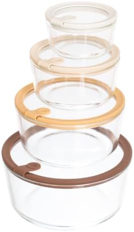 Glad Glass Food Storage Containers, Set of 4 - Airtight Vacuum Sealed Steam Vent Lids - Round Borosilicate Glass Dishes with Ombre Green Lids - Assorted Sizes for Meal Prep & Leftovers, Brown