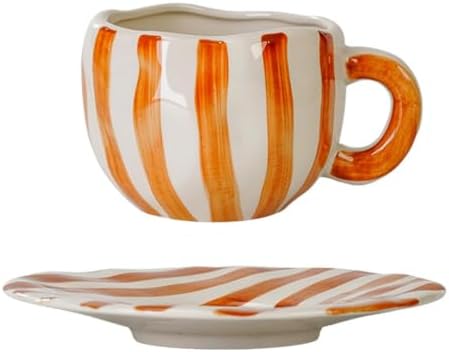 Espresso Cups Ceramic Coffee Mug Series European Striped Dot Coffee Cup And Saucer Mug Cake Plate Afternoon Tea Set Tea Cup And Saucer (Brown)