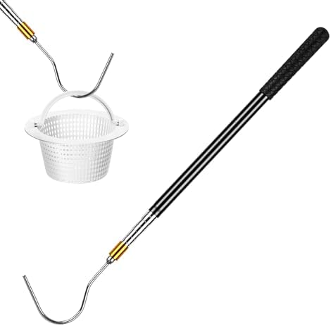 Pool Skimmer Basket Hook, Extendable Pool Filter Skimmer with Anti-Slip Handle, 63.4 Inch Skimmer Basket Pole, Pool Lid Basket Lift Tool Cleaning Tool, for Pool Skimmer Basket with Handle