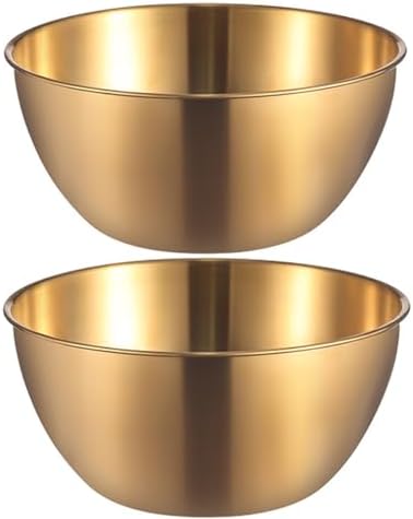Stainless Steel Salad Bowls Set of 2 Mixing Bowl with Measurement Markings Snacks Bowls, Small 0.74 Quart Gold Serving Bowls for Mixing, Cooking, Prepping and Home Kitchen Food Storage Bowls